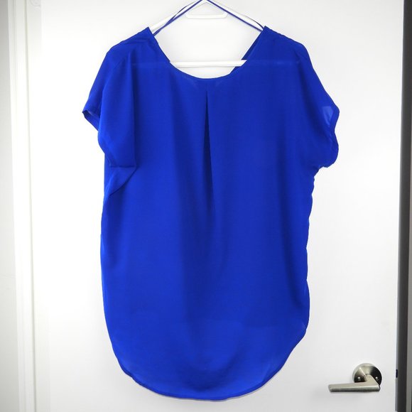 Cobalt Blue Short Sleeve Blouse Top - Picture 2 of 3